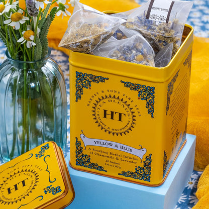 Harney & Sons Master Yellow & Blue Tea Tin - Herbal Blend of Chamomile, Lavender, and Cornflowers - 0.9 Ounces, 20 Sachets 1 Pack