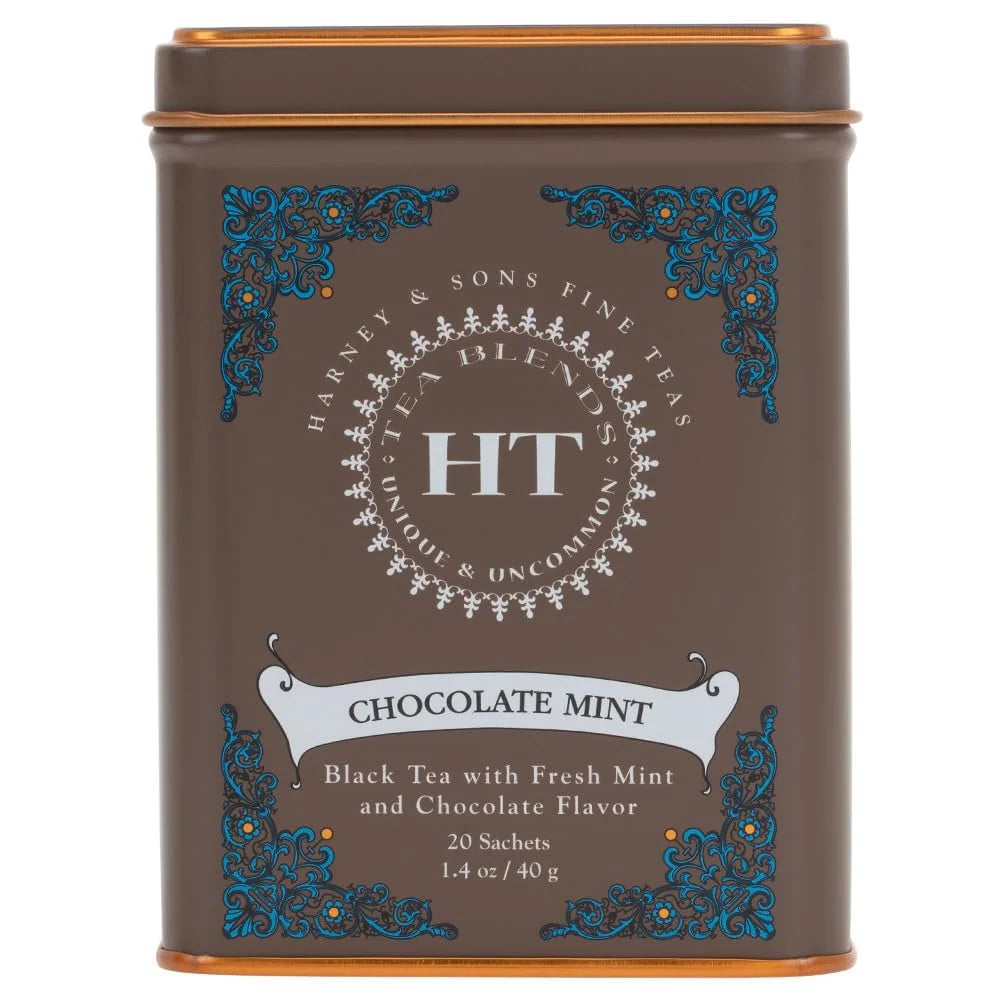 Harney and Sons Chocolate Mint, Flavored Black Tea - 20 Sachets per Tin (Pack of 2)