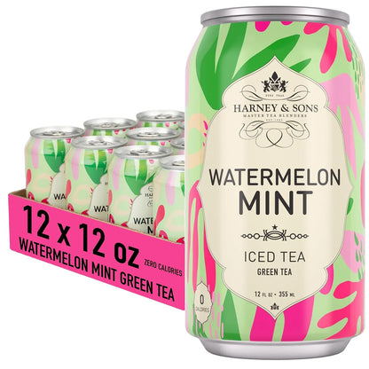 Harney & Sons Watermelon Mint Green Iced Tea, 12 Cans, 12 oz