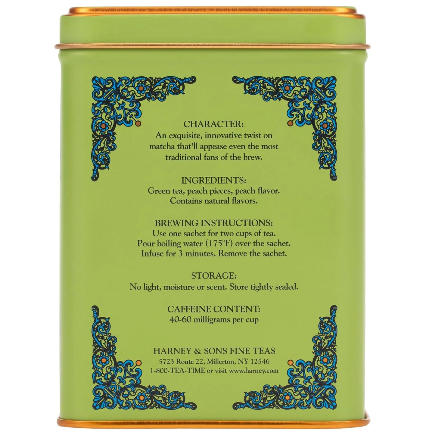 Harney & Sons HT Matcha Peach Green Tea, 20 Pyramid Sachets in Tin