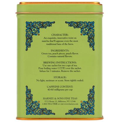 Harney & Sons HT Matcha Peach Green Tea, 20 Pyramid Sachets in Tin