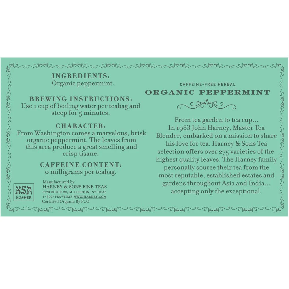 Harney & Sons Organic Peppermint Herbal Tea Bags, 50 Count