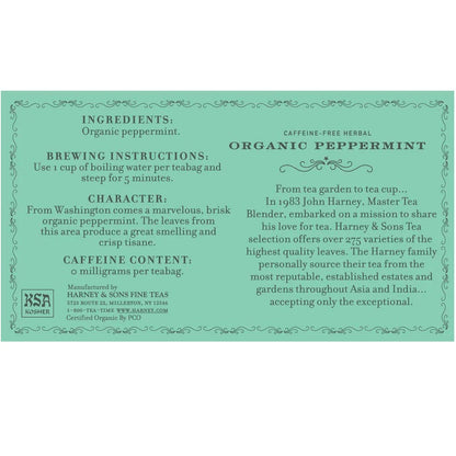 Harney & Sons Organic Peppermint Tea 1.76oz/50g (50 Tea Bags) (Pack of 2)