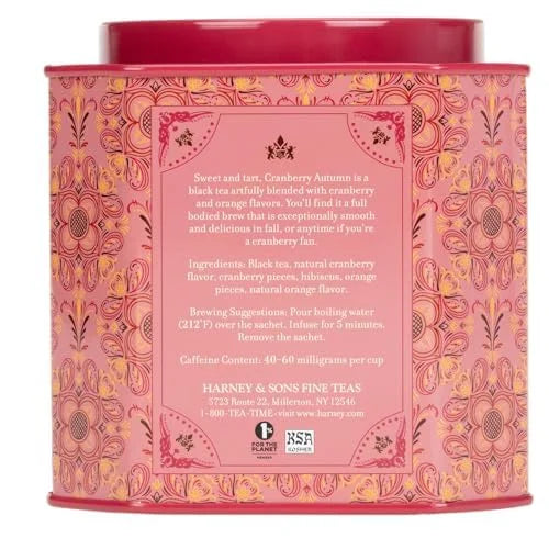 Harney & Sons Cranberry Autumn Black Tea, 30 Sachets in Tin