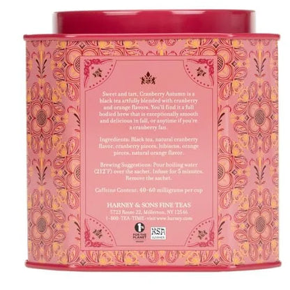 Harney & Sons Cranberry Autumn Black Tea, 30 Sachets in Tin