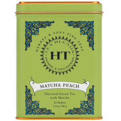 Harney & Sons HT Matcha Peach Green Tea, 20 Pyramid Sachets in Tin