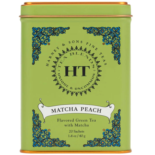 Harney & Sons HT Matcha Peach Green Tea, 20 Pyramid Sachets in Tin