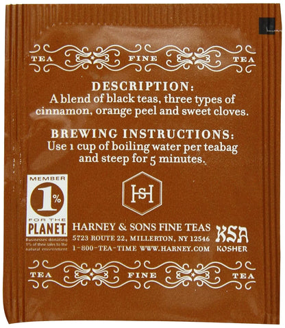 Harney and Sons Hot Cinnamon Spice, a Spicy Black Tea with Cinnamon, Orange Flavors & Sweet Clove - 50 Teabags (Pack of 2)