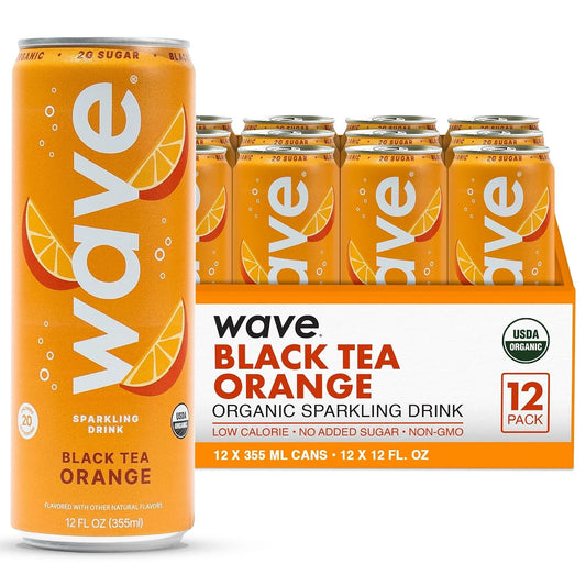 WAVE Organic Sparkling Drink, Soda Alternative, Black Tea Orange