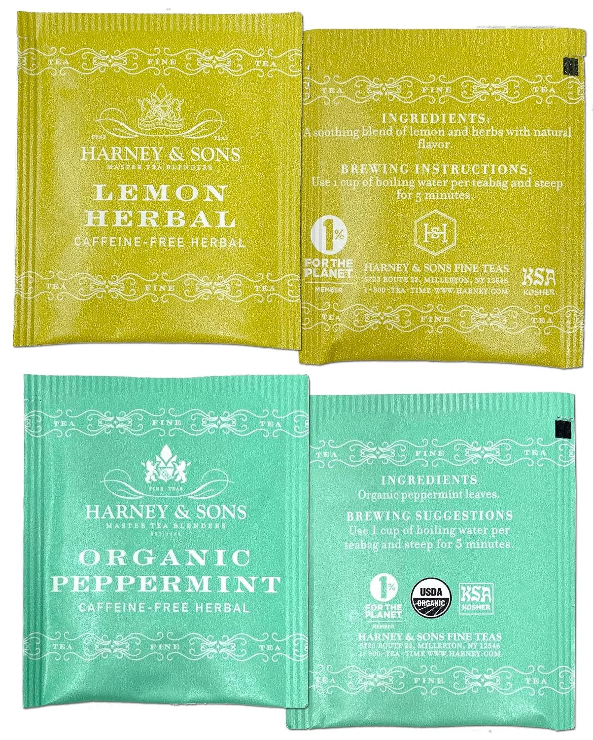 Harney & Sons Assorted Tea Bag Sampler 40 Count – Harney Decaf Tea Bags Variety Packs, Herbal Tea Bundle Caffeine Free Tea