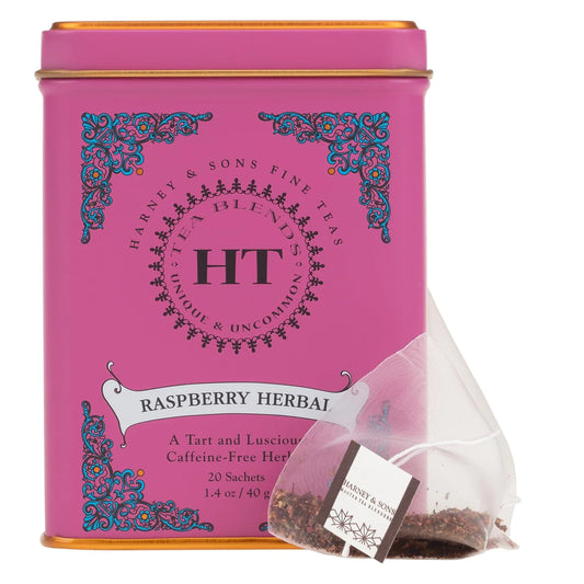 Harney & Sons HT Raspberry Herbal Tea, Caffeine Free, 20 Sachets Tin