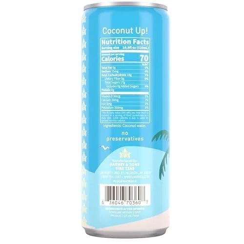 Harney & Sons Coconut Water, 12-Pack, 10.8 fl oz Cans, No Sugar Added