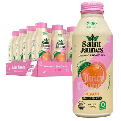 Saint James x Juicy Couture Juicy Peach Organic Black Tea, 16 Oz, 12 Pack
