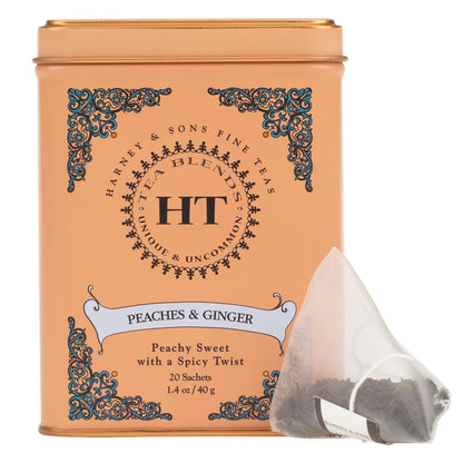 Harney & Sons HT Peaches & Ginger Black Tea, 20 Sachets in Tin