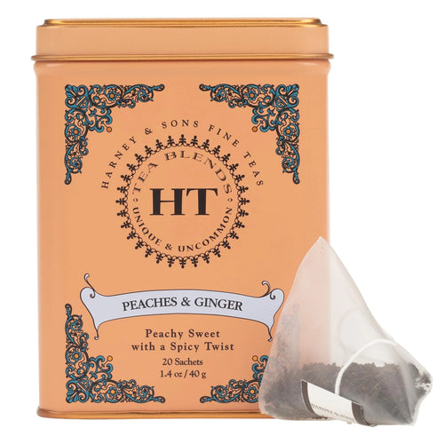 Harney & Sons HT Peaches & Ginger Black Tea, 20 Sachets in Tin