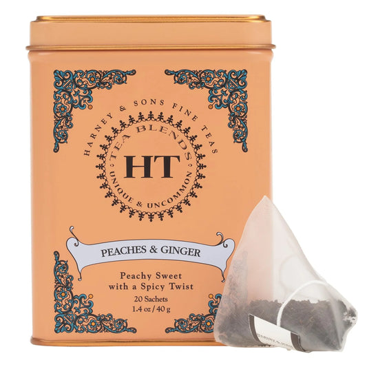 Harney & Sons HT Peaches & Ginger Black Tea, 20 Sachets in Tin