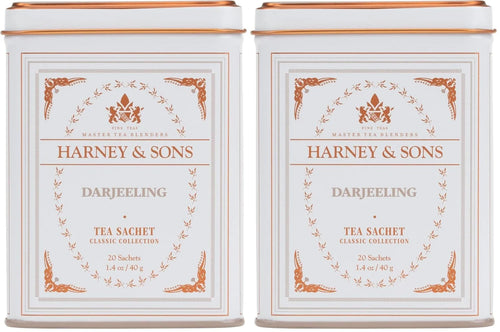 Harney & Sons Darjeeling Black Tea, 20 Sachets of Black Tea | Classic Collection, 20 sachet tin (Pack of 2)