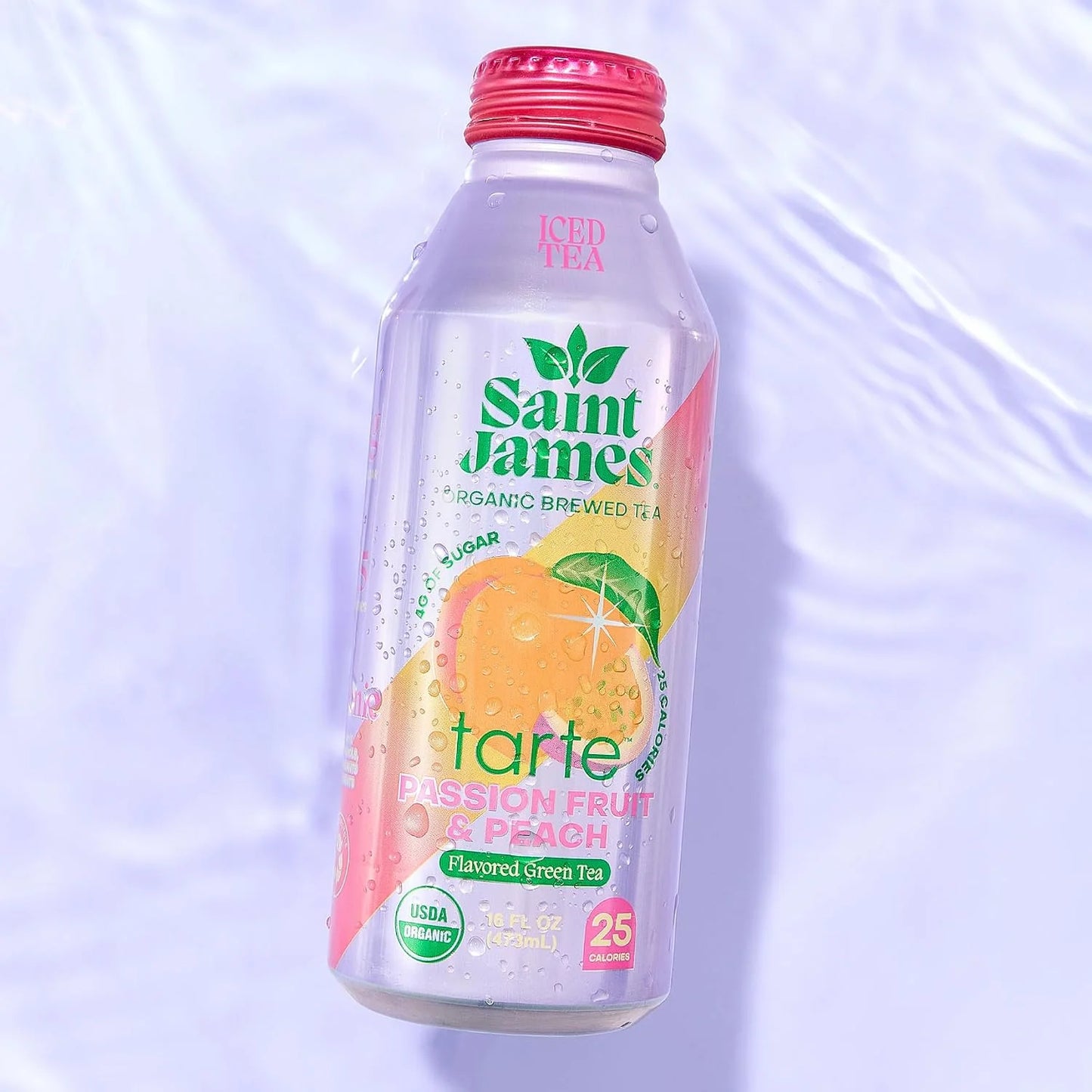 Saint James x Tarte Passion Fruit & Peach Organic Green Tea, 16 Oz, 12 Pack