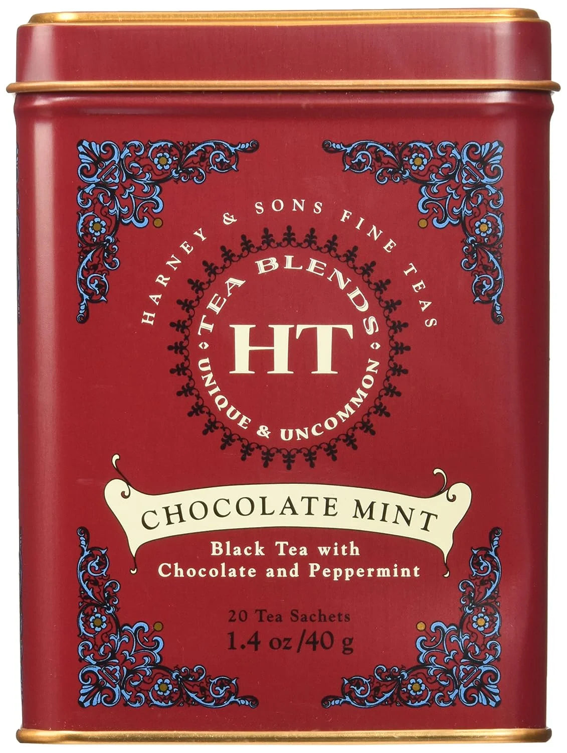 Harney and Sons Chocolate Mint, Flavored Black Tea - 20 Sachets per Tin (Pack of 2)