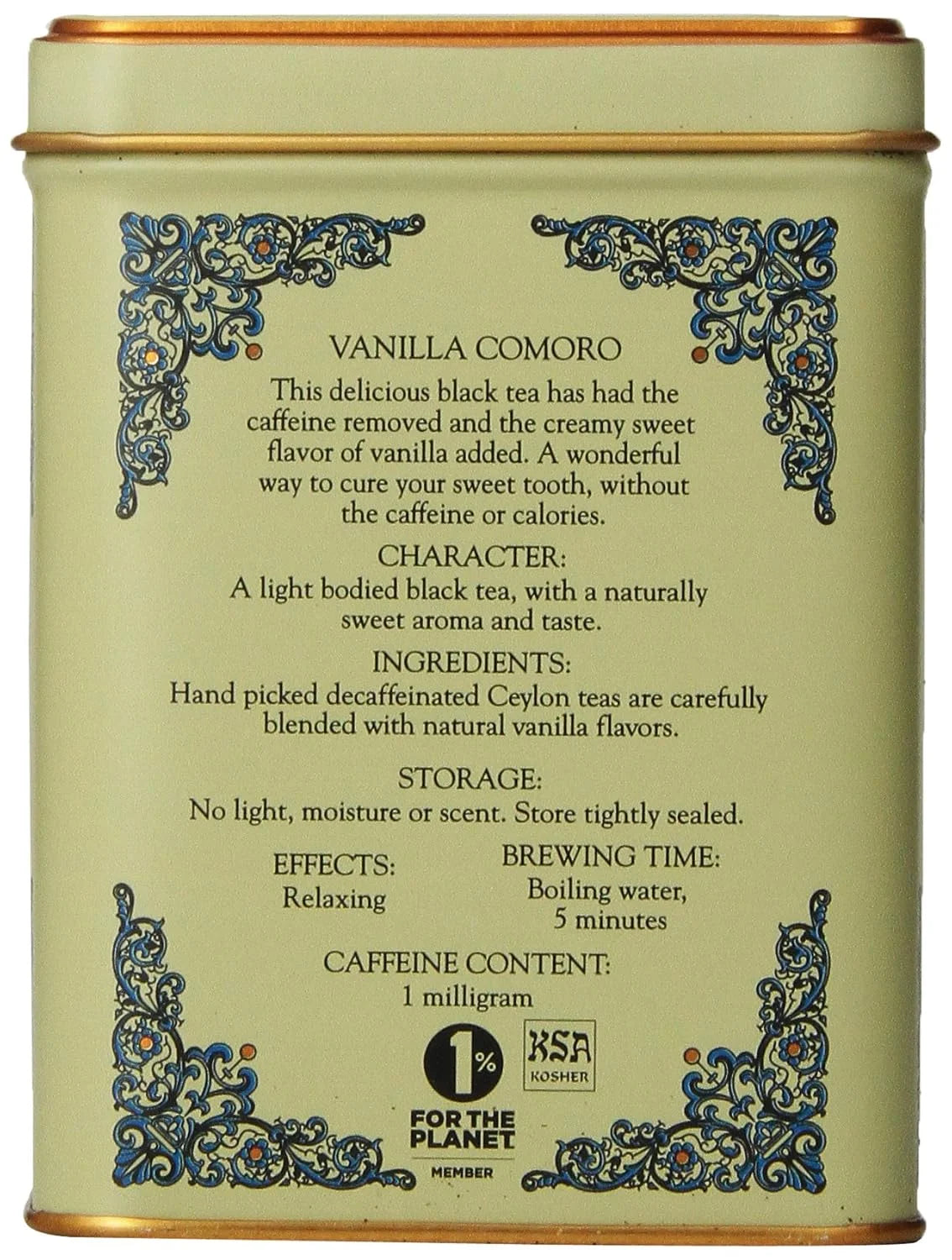 Harney & Sons Tea Decaffeinated, Great Present Idea, Vanilla Comoro, 1.4 oz Tin (20 Sachets) (Pack of 2)