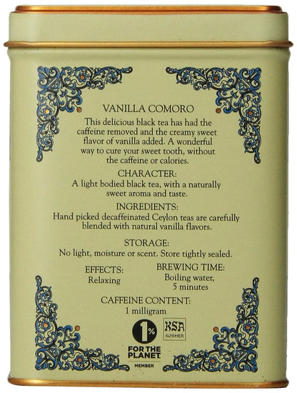 Harney & Sons Tea Decaffeinated, Great Present Idea, Vanilla Comoro, 1.4 oz Tin (20 Sachets) (Pack of 2)