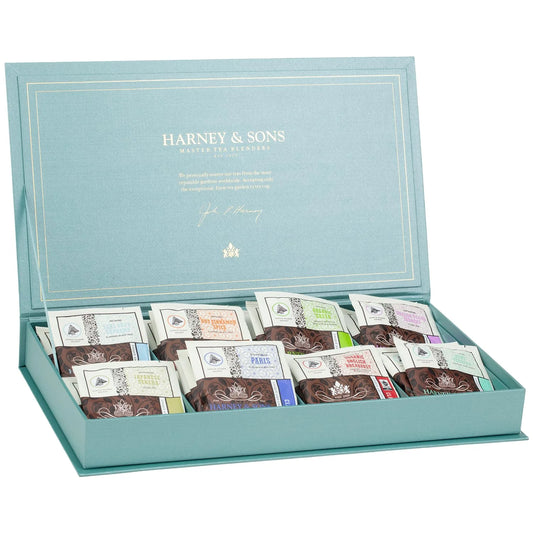 Harney & Sons Teal Tea Chest Gift, 32 Wrapped Sachets, 8 Flavors
