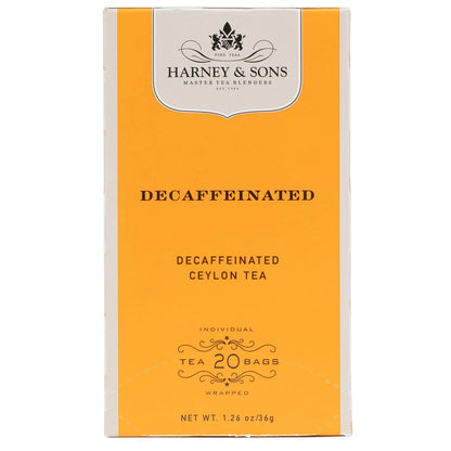 Harney & Sons Black Tea, Decaffeinated Ceylon, 20 Tea Bags, 1.26 oz./36 grams