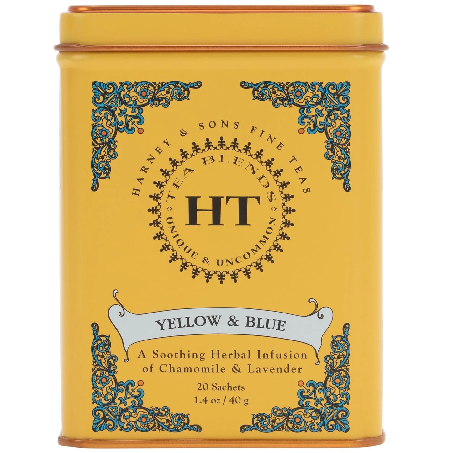 Harney & Sons Master Yellow & Blue Tea Tin - Herbal Blend of Chamomile, Lavender, and Cornflowers - 0.9 Ounces, 20 Sachets 1 Pack