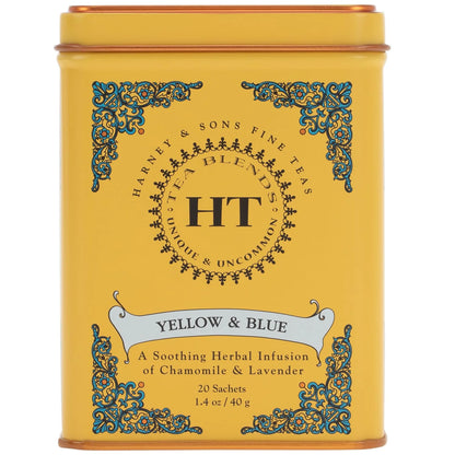Harney & Sons Master Yellow & Blue Tea Tin - Herbal Blend of Chamomile, Lavender, and Cornflowers - 0.9 Ounces, 20 Sachets 1 Pack