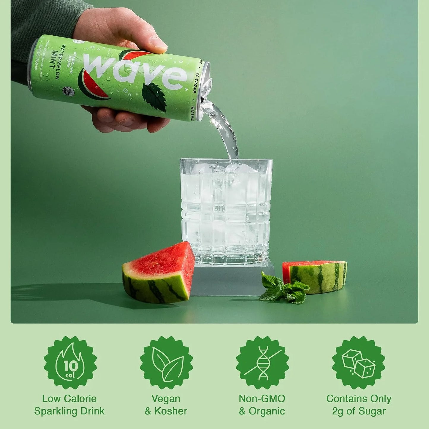 WAVE Organic Sparkling Drink, Soda Alternative, Watermelon Mint