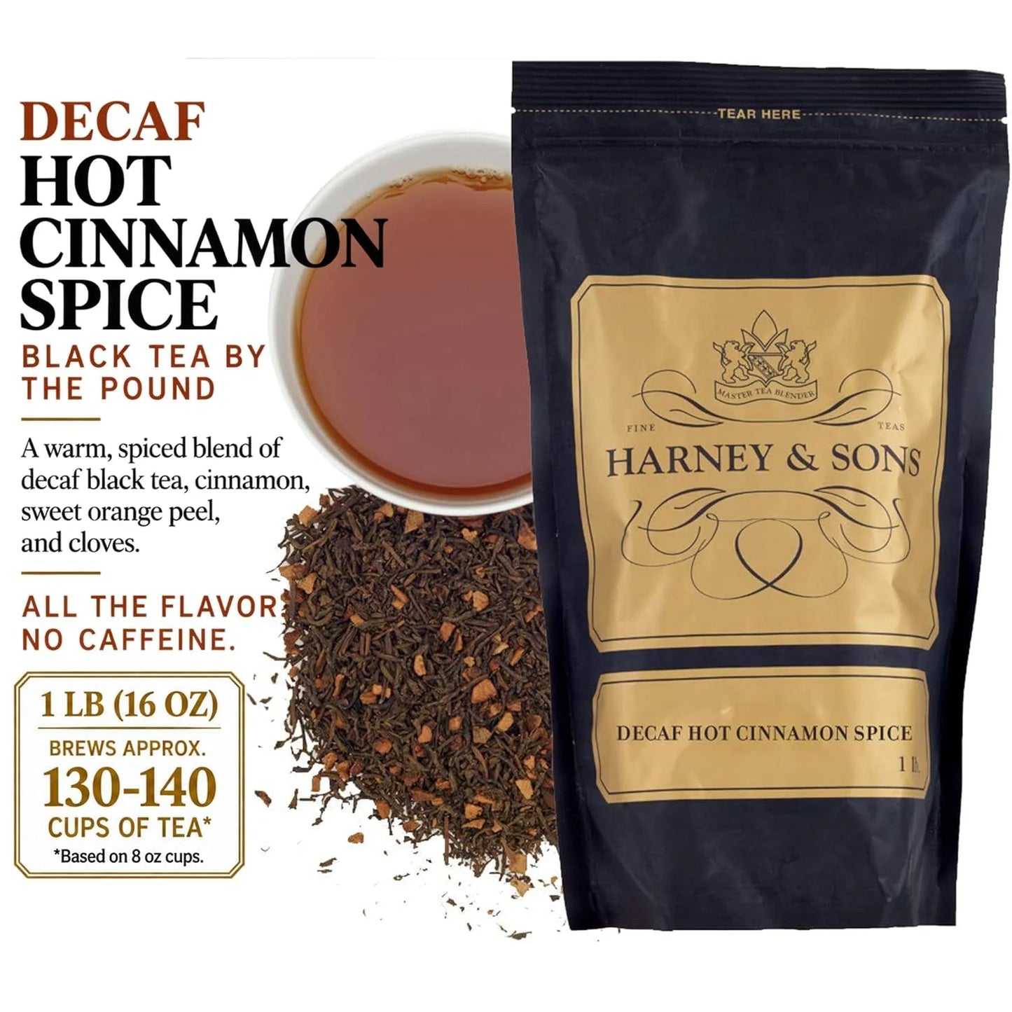 Harney & Sons Decaf Hot Cinnamon Spice Loose Leaf Black Tea, 16 oz