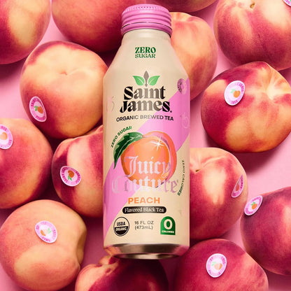 Saint James x Juicy Couture Juicy Peach Organic Black Tea, 16 Oz, 12 Pack