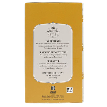Harney & Sons Chai Black Tea Bags, 20 Count, Wrapped Tea Bags