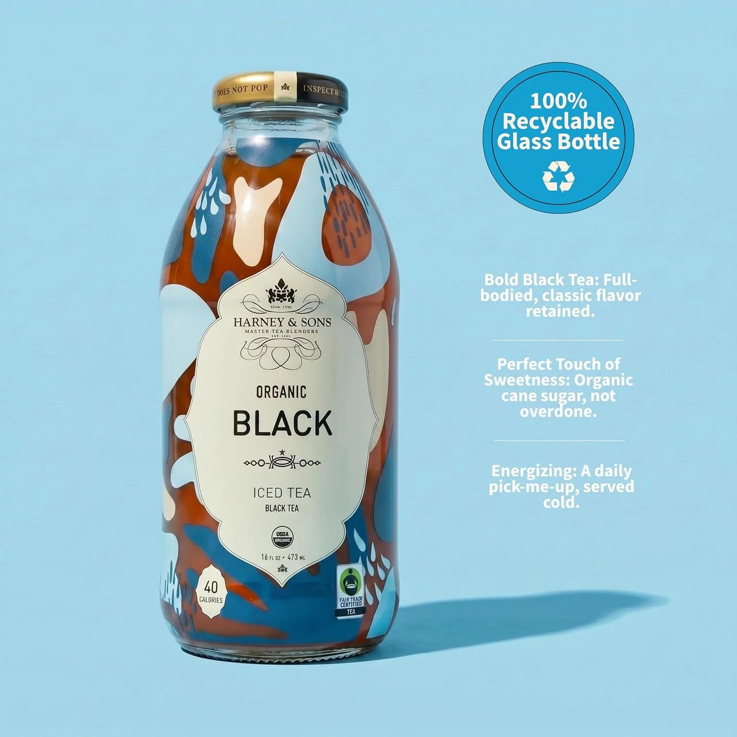 Harney & Sons Organic Black Iced Tea, 12 Glass Bottles, 16 fl oz
