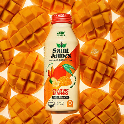 Saint James Iced Tea Organic Black Tea, Classic Mango, 12 Pack (16 fl oz)