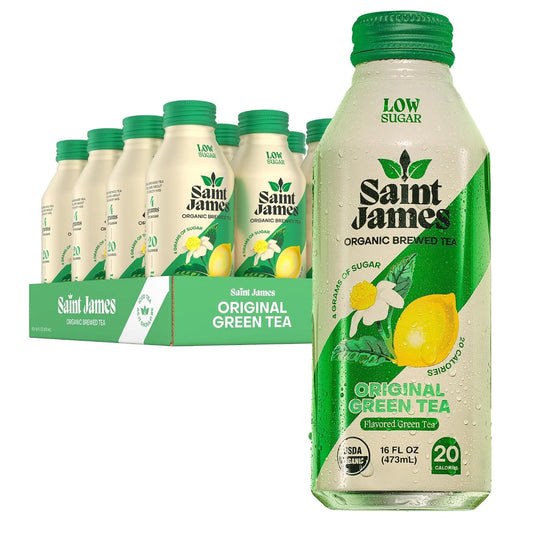 Saint James Iced Tea Organic Green Tea, Original Green Tea, 12 Pack